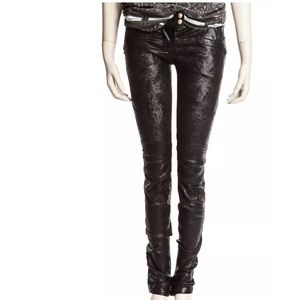 🖤 new with tag BALMAIN SUEDE LEATHER COATED BIKER DENIM PANTS 38